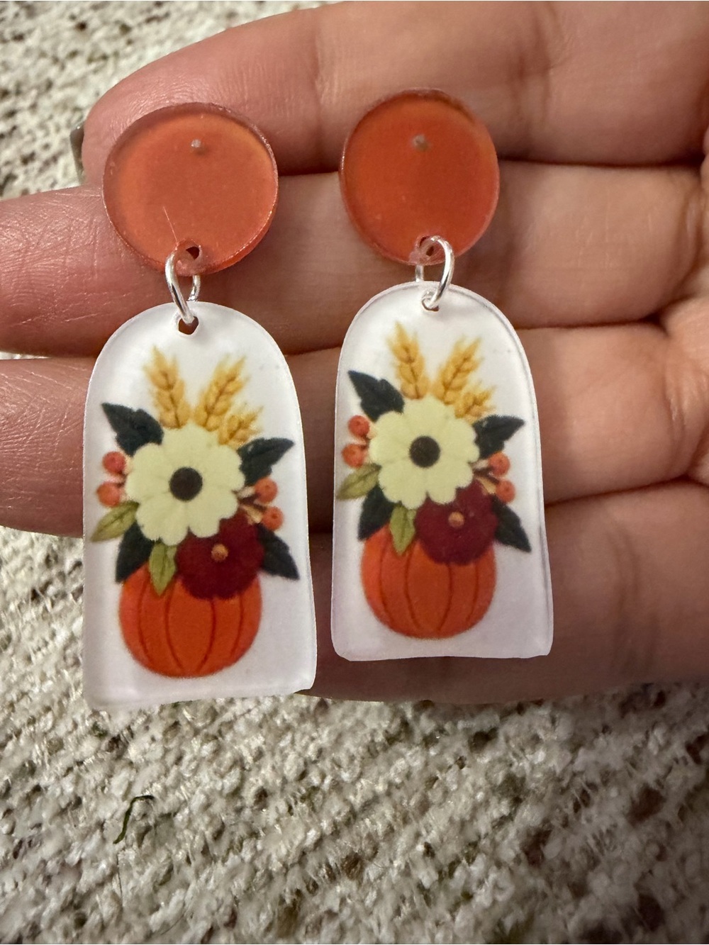 Autumn Pumpkin Floral Drop Earrings - Orange
